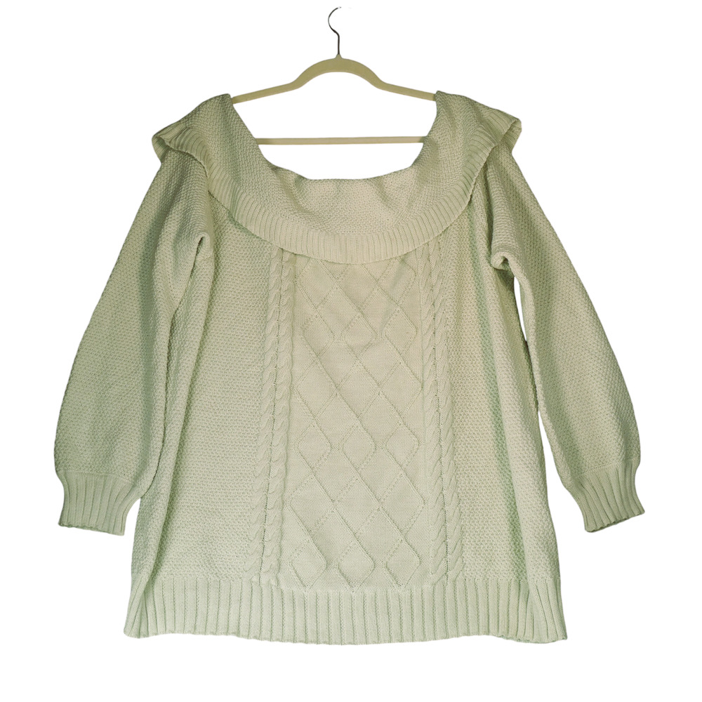 Lane Bryant Sweater Womens 18 20 Green Shawl Collar Cotton Blend Knit Pullover